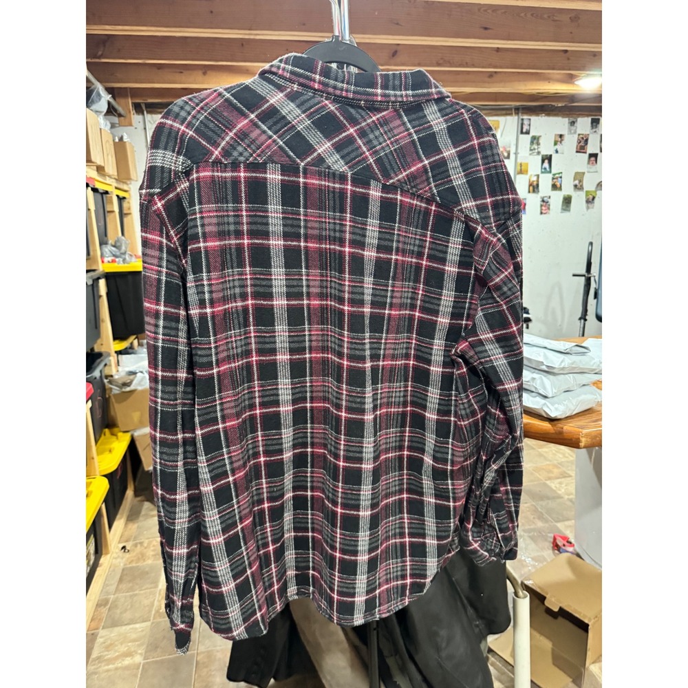 Dickies Mens XL Red Black Plaid Flannel Button Down Long Sleeve Work Shirt - Picture 3 of 3
